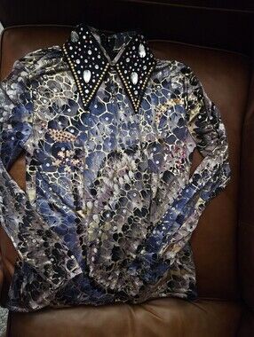 Western Show Apparel Embellished Beaded Collar Long Sleeve Top Crystals